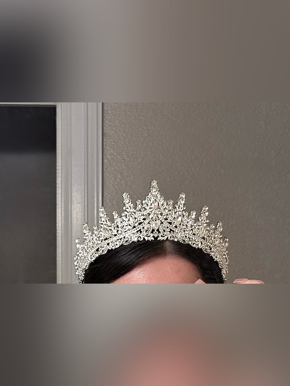 Crystal Rhinestone Tiara Crown - Silver - Picture 2 of 2